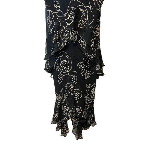 Vintage Y2K Gilar Black 100% Silk Beaded Ruffle Tiered Dress Beaded Size 4 - Picture 7 of 16